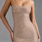 Embellished Halterneck A-Line Mini Dress in Almond - Image 5