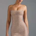 Embellished Halterneck A-Line Mini Dress in Almond - Image 8