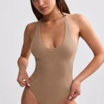 Ribbed Modal V-Neck Bodysuit in Mocha Brown - Image 5