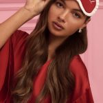 Ruffle-Trim Embroidered Eye Mask in Ruby Red