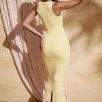 Square Neck Midi Dress in Pastel Yellow - Image 2
