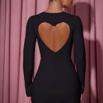 Cut-Out Heart-Detail Bodycon Mini Dress in Black