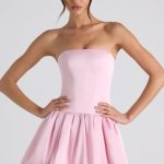Lace-Up Bubble Hem Corset Mini Dress in Soft Pink