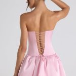 Lace-Up Bubble Hem Corset Mini Dress in Soft Pink - Image 2