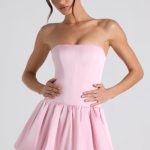 Lace-Up Bubble Hem Corset Mini Dress in Soft Pink - Image 6