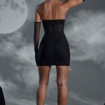 Lace Up Bandeau Mini Dress in Black - Image 2