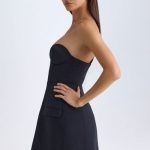 Strapless Structured Tulip Mini Dress in Black - Image 3