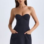 Strapless Structured Tulip Mini Dress in Black - Image 7