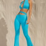 Cut Out Flare Trousers in Aqua - Image 2