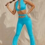 Cut Out Flare Trousers in Aqua - Image 4