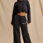 Mid-Rise Wide-Leg Joggers in Charcoal Marl