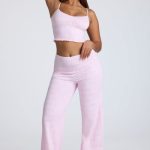 Mid Rise Straight Leg Pointelle Trousers in Baby Pink