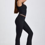 Ribbed Modal Mid-Rise Foldover Flared Trousers in Black - Image 3