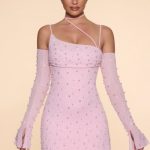 Embellished Asymmetric Corset Mini Dress in Blush