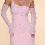 Embellished Asymmetric Corset Mini Dress in Blush - Image 4