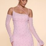 Embellished Asymmetric Corset Mini Dress in Blush - Image 5