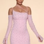 Embellished Asymmetric Corset Mini Dress in Blush - Image 7