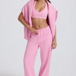 Mid-Rise Wide-Leg Joggers in Baby Pink