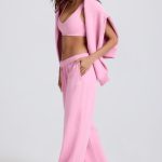Mid-Rise Wide-Leg Joggers in Baby Pink - Image 4