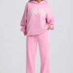 Mid-Rise Wide-Leg Joggers in Baby Pink - Image 7