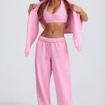 Mid-Rise Wide-Leg Joggers in Baby Pink - Image 8