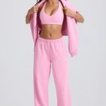 Mid-Rise Wide-Leg Joggers in Baby Pink - Image 9
