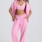 Mid-Rise Wide-Leg Joggers in Baby Pink - Image 10