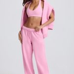 Mid-Rise Wide-Leg Joggers in Baby Pink - Image 12