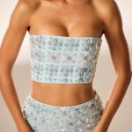 Hand Embellished Bandeau Corset Crop Top in Blue - Image 4