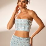 Hand Embellished Bandeau Corset Crop Top in Blue - Image 7