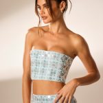 Hand Embellished Bandeau Corset Crop Top in Blue - Image 8