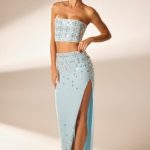 Hand Embellished Bandeau Corset Crop Top in Blue - Image 9
