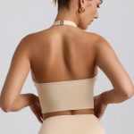 Slinky Jersey Ruched Halterneck Top in Buttercream - Image 2