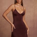 Triangle Cup A-Line Mini Dress in Brown - Image 6