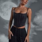 Lace Up Mini Skirt in Black - Image 4