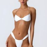 Ruched Cheeky Bikini Bottoms in White - Image 6