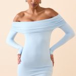 Modal Off-Shoulder Mini Dress in Ice Blue - Image 7