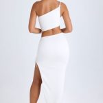 Ruched Asymmetric-Waist Maxi Skirt in White - Image 2