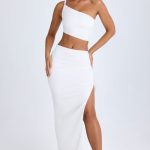 Ruched Asymmetric-Waist Maxi Skirt in White - Image 5