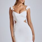 Cut Out Satin Mini Dress in Ivory - Image 7
