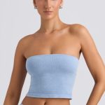 Bandeau Crop Top in Washed Blue - Image 5