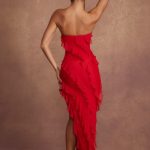 Bandeau Ruffle Detail Maxi Dress in Red - Image 2