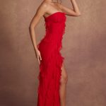 Bandeau Ruffle Detail Maxi Dress in Red - Image 4