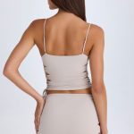 Ruched Cut-Out Mini Skirt in Taupe - Image 3