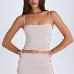 Ruched Cut-Out Mini Skirt in Taupe - Image 5