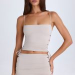 Ruched Cut-Out Mini Skirt in Taupe - Image 6