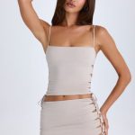 Ruched Cut-Out Mini Skirt in Taupe - Image 7