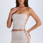 Ruched Cut-Out Mini Skirt in Taupe - Image 8
