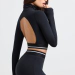 Turtleneck Backless Long-Sleeve Crop Top in Black - Image 3