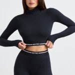 Turtleneck Backless Long-Sleeve Crop Top in Black - Image 6